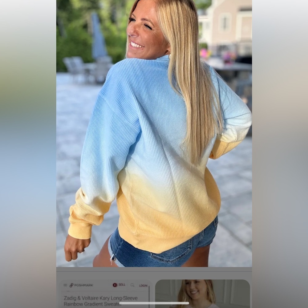 Moon Ryder Ombré Blue and Yellow Corded Crew Sweatshirt Summer Nights Women’s M